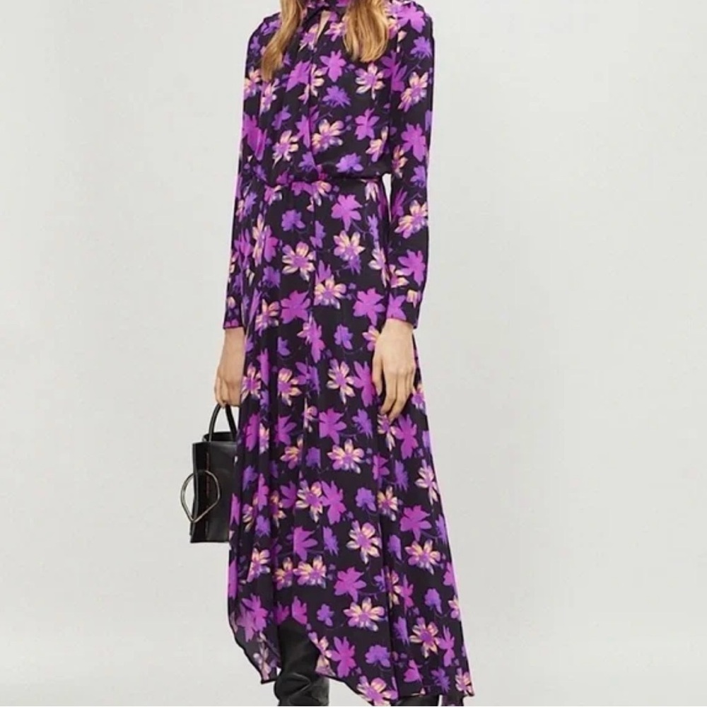 Maje Women's Black Rosetina Floral Ruffle Midi Maxi Dress, Size 2 (Medium)
